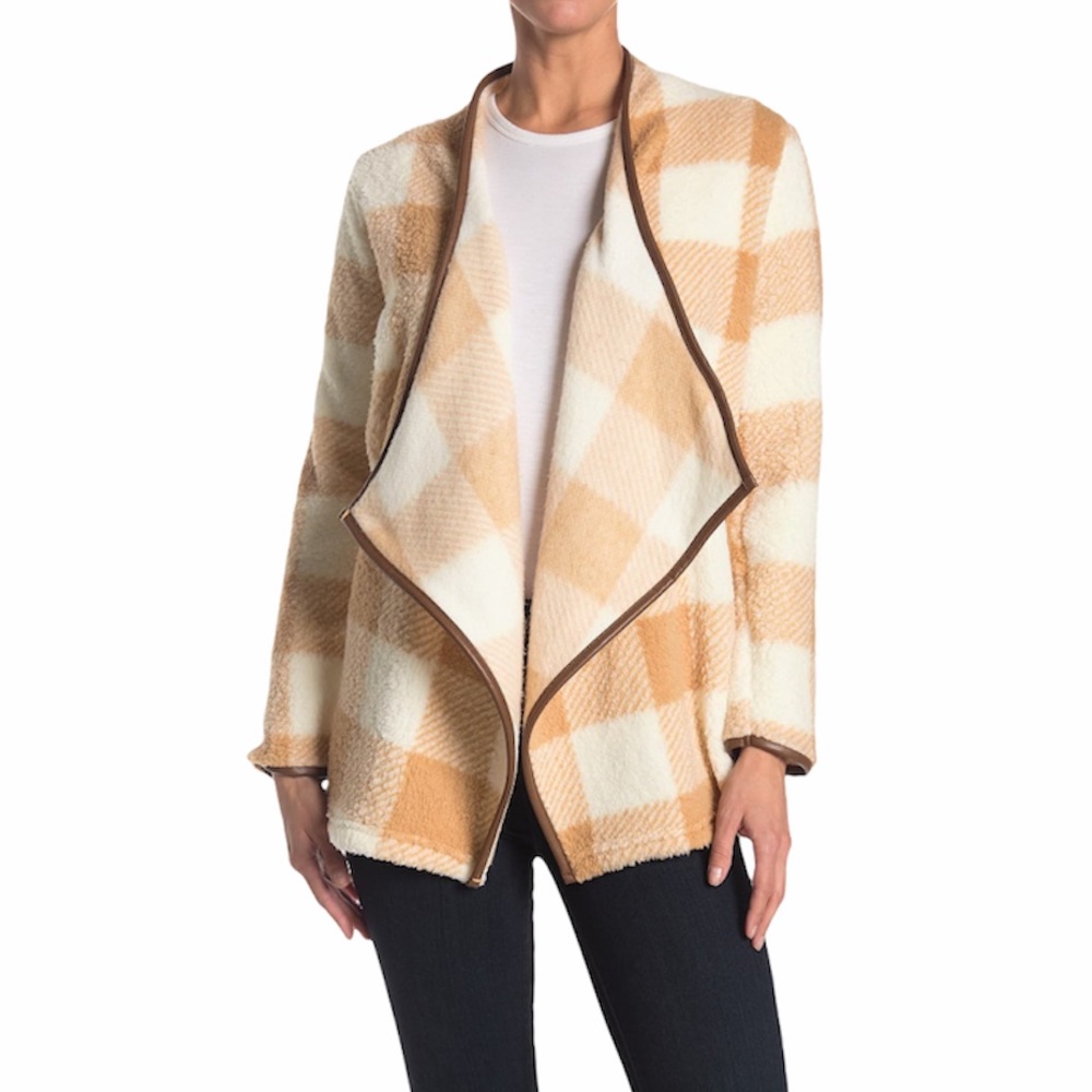 C&C California Open Front Fleece Jacket - Plaid S